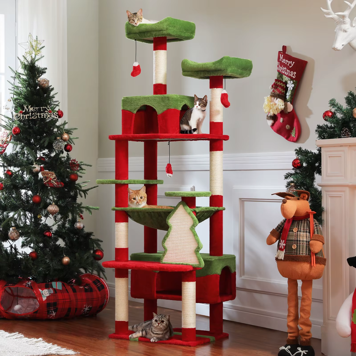 Arbre à chat avec niches, hamac et griffoirs sisal