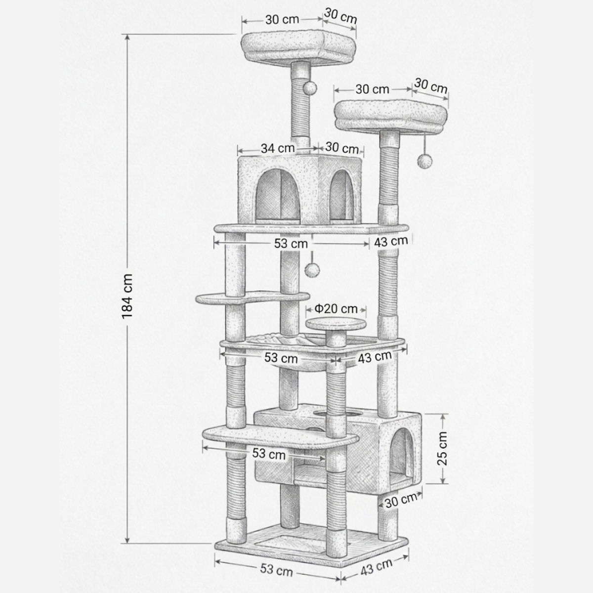 Arbre à chat avec niches, hamac et griffoirs sisal