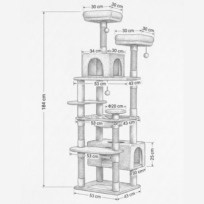 Arbre à chat avec niches, hamac et griffoirs sisal
